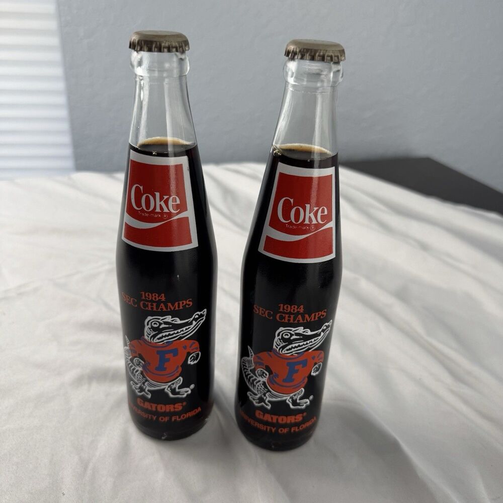 Florida Gators 1984 SEC Champs Unopened Coke Bottles Set Of 2 Coca Cola UF  10oz